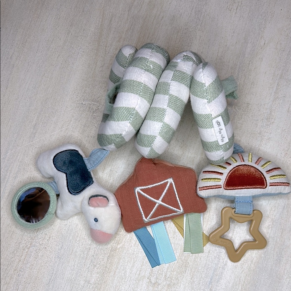 Itzy ritzy Striped Baby Car Seat Toy with Farm Theme